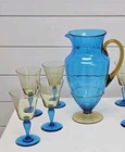 STEUBEN GLASS CELESTE BLUE AMBER Pitcher & Set Of 4 Matching Glasses Himij3491