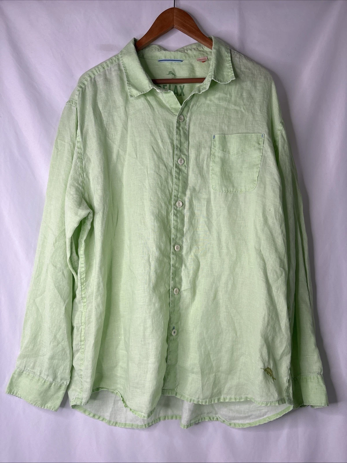 Tommy Bahama Men Linen Shirt XXL Relax Light Green Button Up Coastal Resortwear