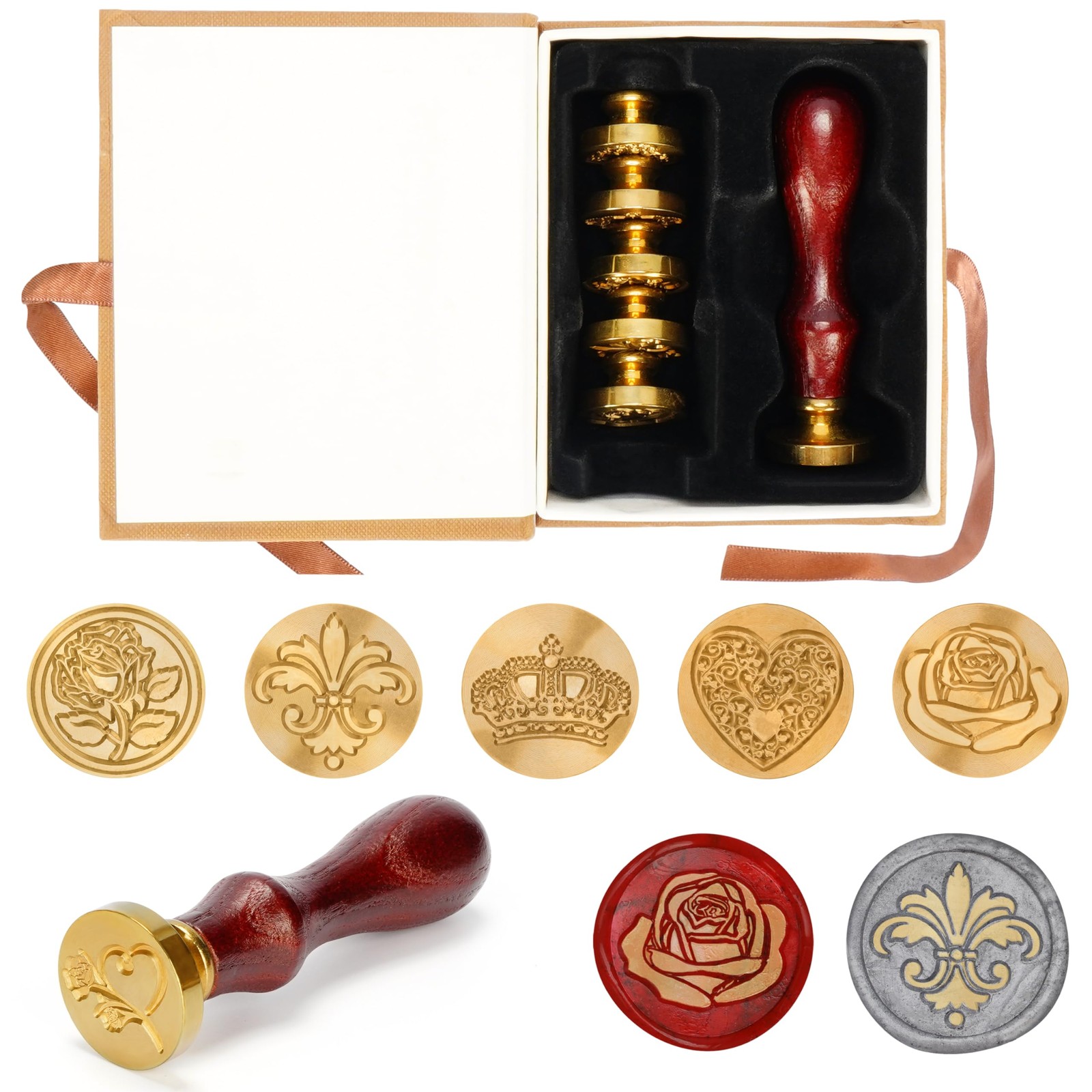 Vintage Wachssiegel Stempel Set mit Abnehmbaren Kupfer Stempel Kpfen 7Stk 2990₽