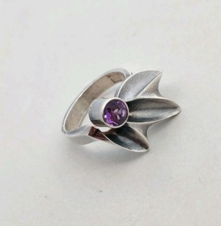 Vintage Sterling Silver Matti J. Hyvarinen Finland Gem Leaf Design Ring Sz 4.25