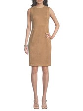 Calvin Klein Womens Brown Sheath Midi Dress Sleeveless Soft Faux Suede Sz 12 New