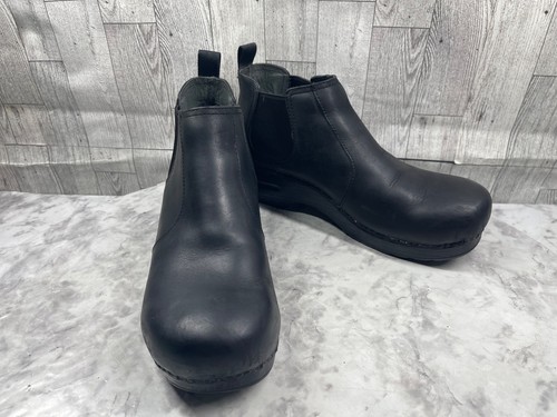 Dansko Chelsea Boots Women 9.5M Frankie Shoes Black Leather Platform Heel Bootie