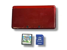 Nintendo 3DS RED Handheld System Tested Works Comes With Mario Game & Sd Card