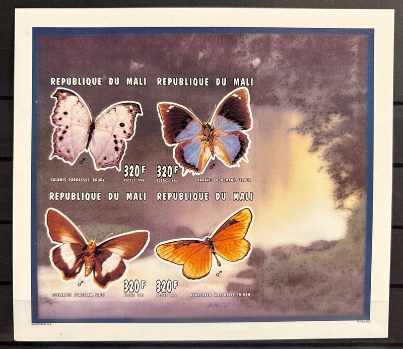 Mali,butterflies S.C.#811A  MNH  Imperf,  S/S of 1  issued in 1996