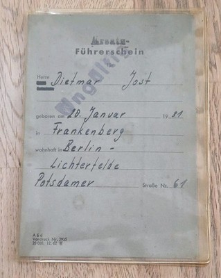 Ersatz Führerschein Verbrennungsmaschine Klasse eins und drei Mann Berlin 1963