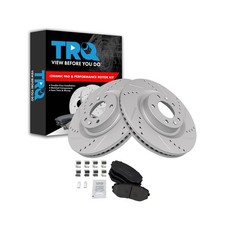 TRQ Front Brake Pad and Rotor Set Ceramic Coated Drilled Slotted Rotors Compa...