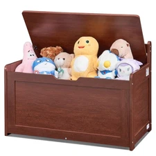 VEVOR Wooden Toy Chest for Kids Toddler Toy Storage Box Flip-Top Lid Safety Hing