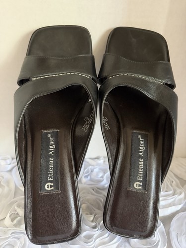 Vintage 1990s/Y2K Etienne Aigner  Leather Square toe Slip On sandals Brazil