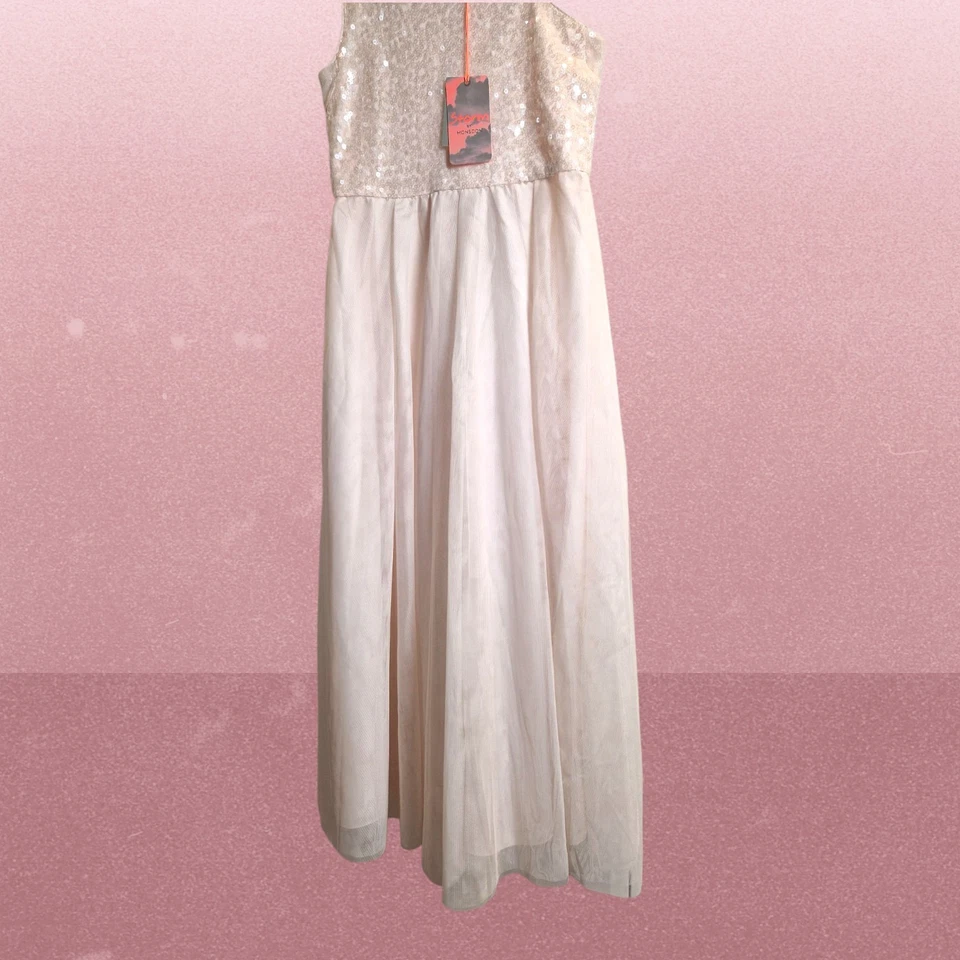 Monsoon Girls Party Dress -  One-Shoulder- Sequin detail-Champagne- 11 Yrs- BNWT - Image 3 of 4