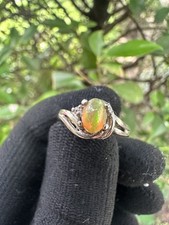 925 Silber Weißgold vergoldet Äthiopischer Opal Damen Ring Oktober Geburtsstein "