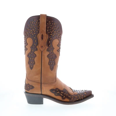 Jama Old West LF1539 Womens Brown Leather Slip On Cowboy Western Boots