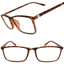 Cool Trendy Casual Slick Design Tortoise Rectangle Clear Lens Glasses