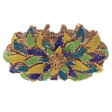 Gold Tone Metal Rhinestone Crystal Clutch Evening Bag HB6194-YNB