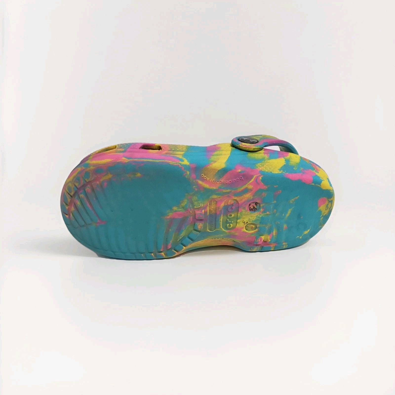 Classic Digital Aqua Multi Colored Marbled Tie Dye Crocs Clogs Kids J2 Maintaine image 9