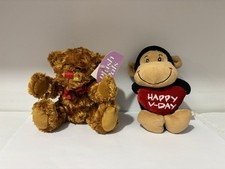Lot of 2 Dan Dee Valentine Plush Bear Monkey Happy V-Day 6 Stuffed Toys