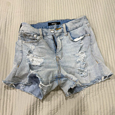 AERO Women's Blue Light Wash Denim Cut Off Shorts High Rise Curvy 5-Pocket 6