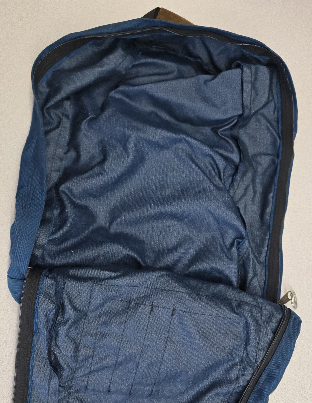 VTG Jansport Blue Backpack USA Made Rare Day Bag Full Zip Open Suede Handle image 5