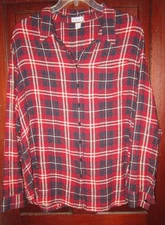 dash Plus 2X Tunic Top Button Down Shirt Blouse Plaid Roll Tab Crinkled Textured