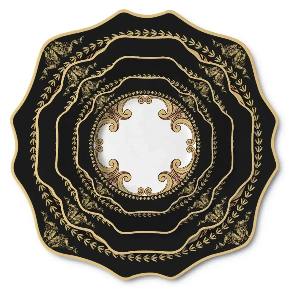 Luxuriöses Schwarz-Gold Sonnenblumen Bone China Geschirrset