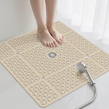 Square Shower Mat, 27" x 27" Large Shower Mat with Drain Hole in Middle, Soft...