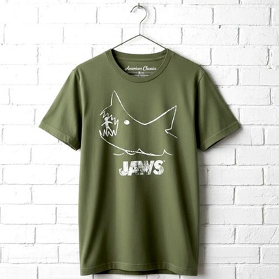 Jaws Shark Chalkboard Lines Men's T Shirt Ocean Attack Eating Swimmer Green Top