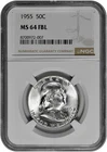 1955 50C BU Silver Franklin Half Dollar NGC Graded MS 64 FBL White Coin