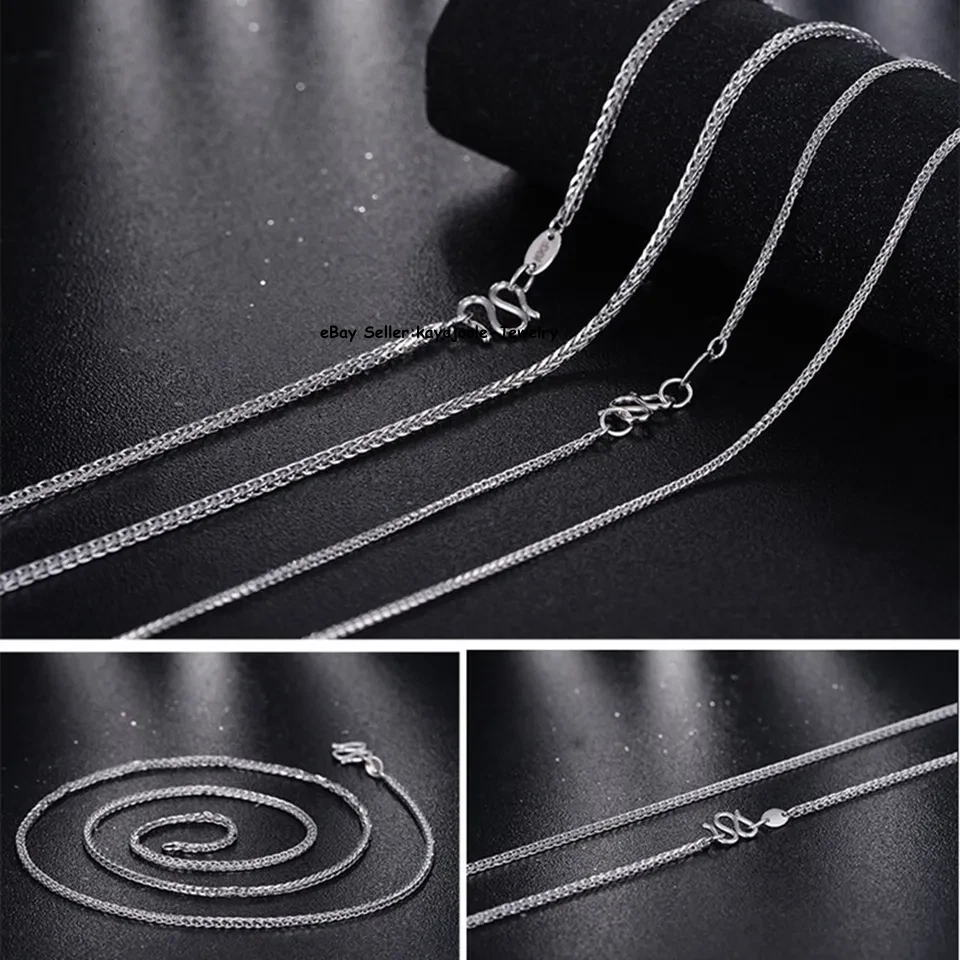 Collar de eslabones de trigo de platino puro 950 PT950 cadena hombres mujeres 1,2 mm-3,5 mm 16-24 pulgadas Foto 4 de 4
