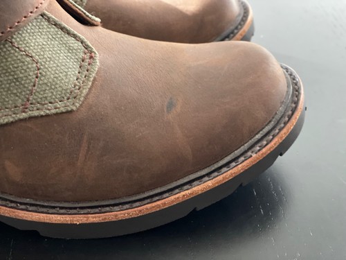 L.L. BEAN Old Port Boots Mid Leather Canvas Wms Sz 7M Green Brown Pre-Owned - Picture 8 of 10