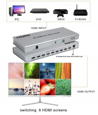 4K 8x1 Multi Viewer HDMI Switcher Switch Quad Multiviewer Screen Video Converter