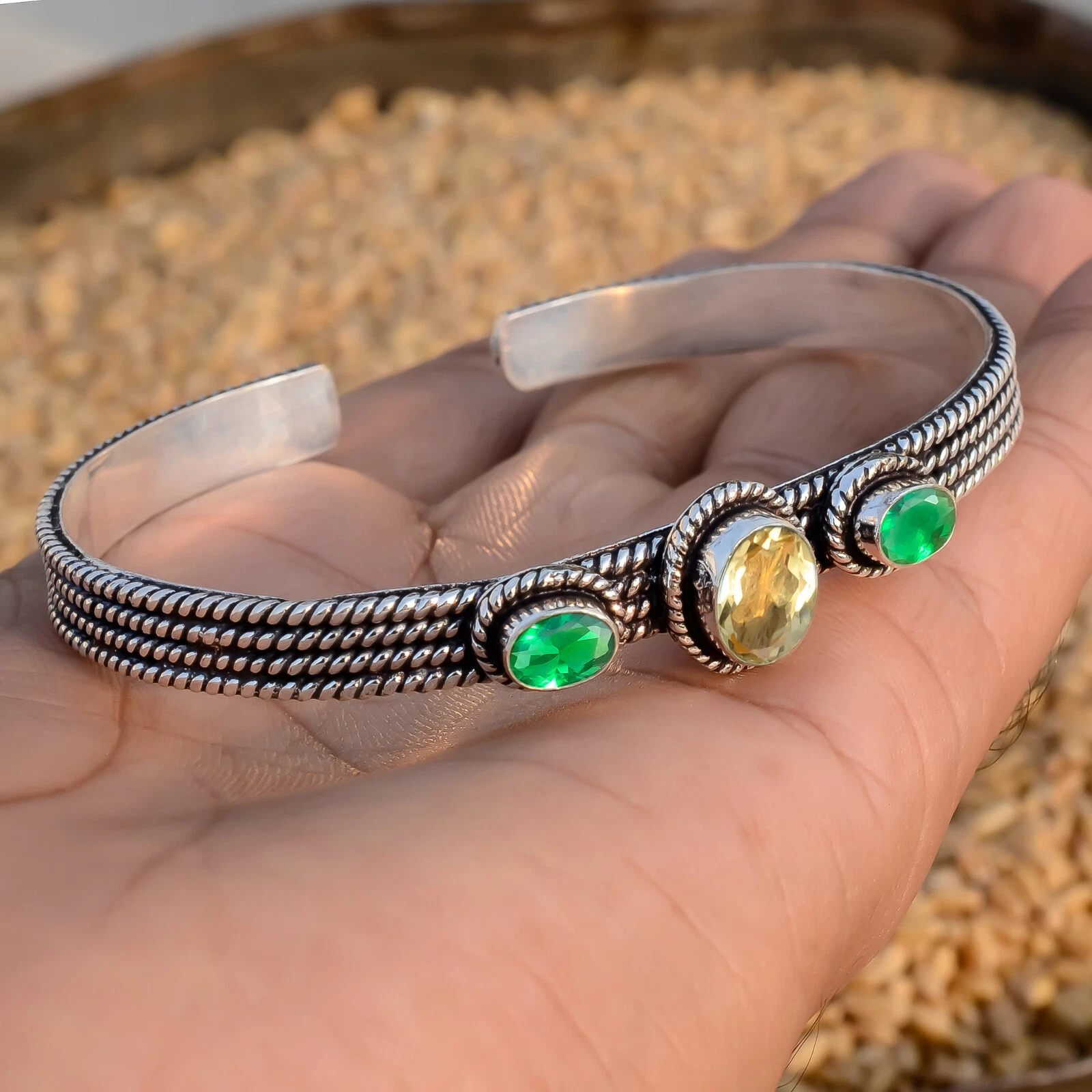 VALENTINO Bracciale braccialetto argento sterling 925 pietra preziosa topazio citrino e diopside regalo marito
