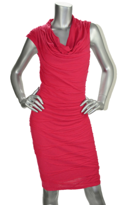 Studio M ~ Pink Textured Jersey Cowl Neck Side Ruched Sheath Dress L NEW  $118 | eBay