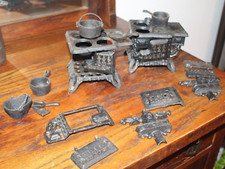 Pieces of/for Two Vintage Queen Mini Decorative Cast Iron Stove With Pots, Pans
