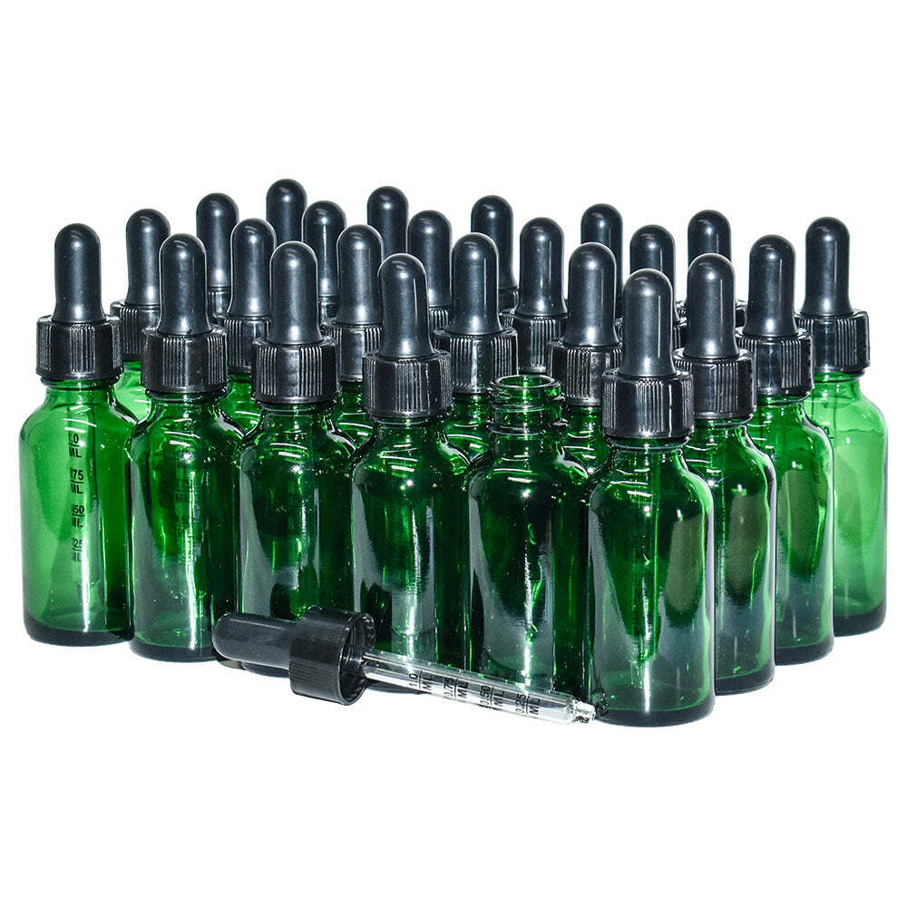 1 oz. Green Boston Round with Black Graduated Nitrile Glass Dropper (20/400) (V2