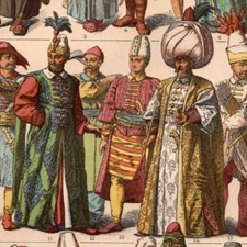 TARTER & KURDISH - Turkey Kurds Women Headgear Men 1884 Antique Chromolithograph