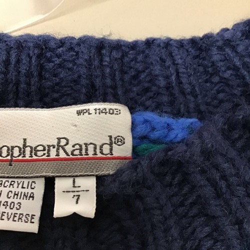 Christopher Rand Boys Pullover Sweater Blue Green Striped Crew Neck Acrylic L - Picture 4 of 5
