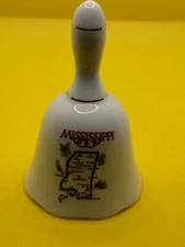 White Ceramic Mississippi Souvenir Dinner Bell featuring State Map collectable 