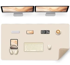 Large Desk Pad 47.2" x 17" PU Leather Desk Mat for Desktop Non-Slip Office De...