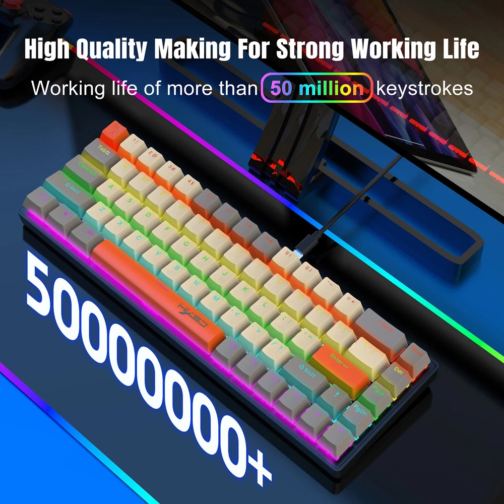 K88 Compact Mechanical Keyboard with Ice Blue Backlight and Ergonomic Design E9D9