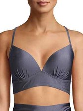 Time and Tru Women's Shine Solid Bikini Swimsuit Top Gray Size S