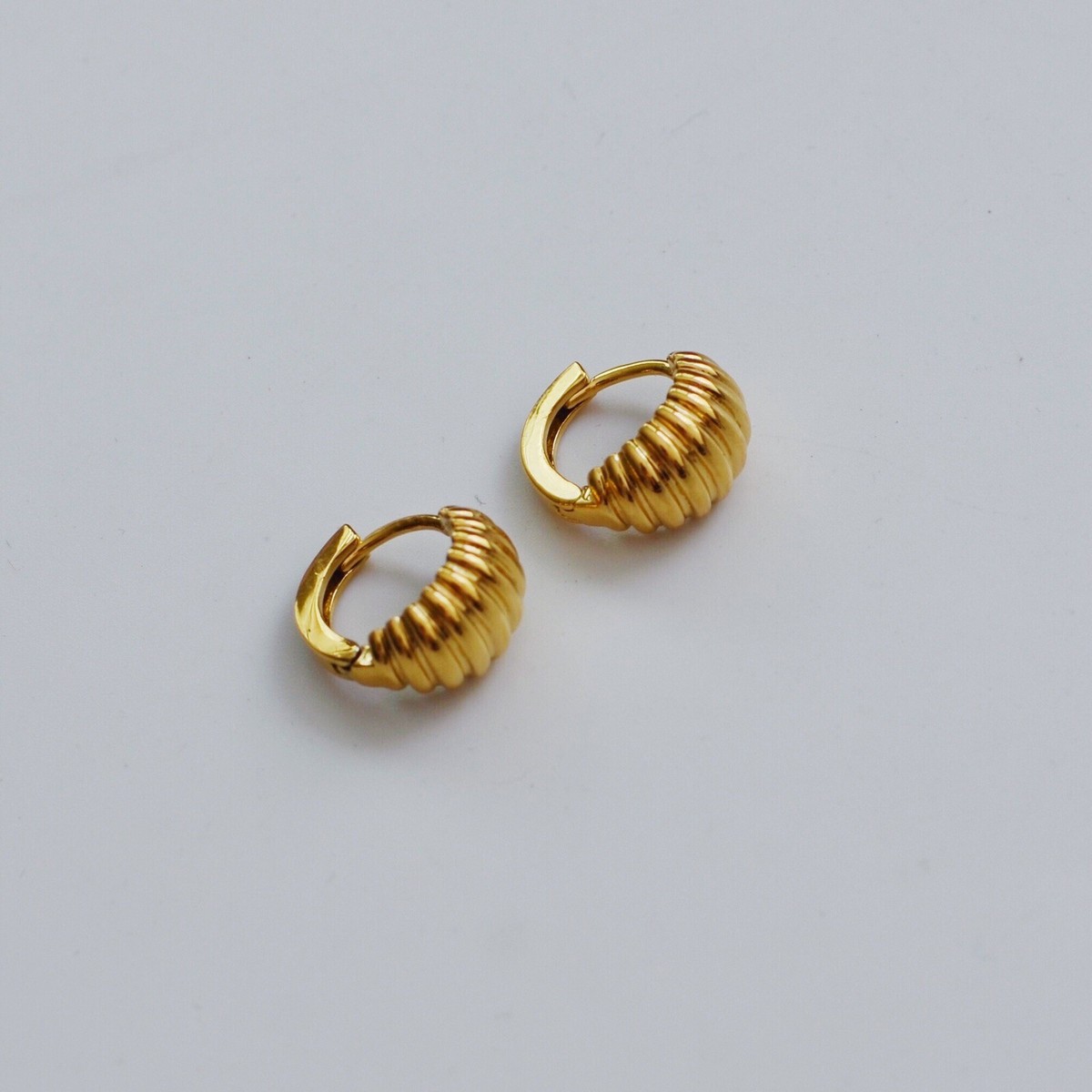 Gold Plated Brass Mini Croissant Hoop Earrings, Dainty Huggies