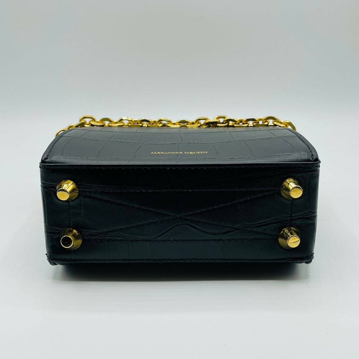 Alexander McQueen Black Crocodile Embossed Leather Box 16