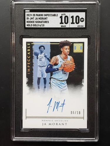 🔥 2019 PANINI IMPECCABLE JA MORANT HOLO GOLD ROOKIE AUTO /10 GEM MINT SGC 10 🔥