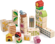 Tender Leaf Toys - 24 Piece Garden Themed Push & Click Stacking Blocks