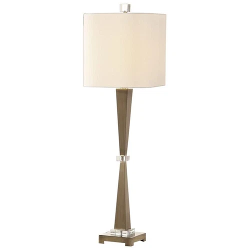Uttermost Niccolai Steel Crystal Fabric Table Lamp in Antiqued Nickel and White - Picture 3 of 5