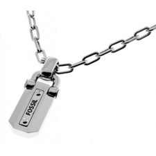 NEW FOSSIL SILVER TONE DOG TAG DLINK STEEL PENDANT CHAIN LINK NECKLACE JF0089