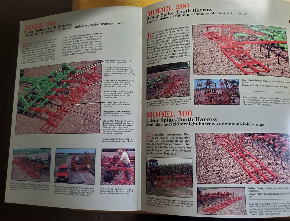 Remlinger Harrows Models Spike Tooth One Bar 300 200 100 Sales Brochure