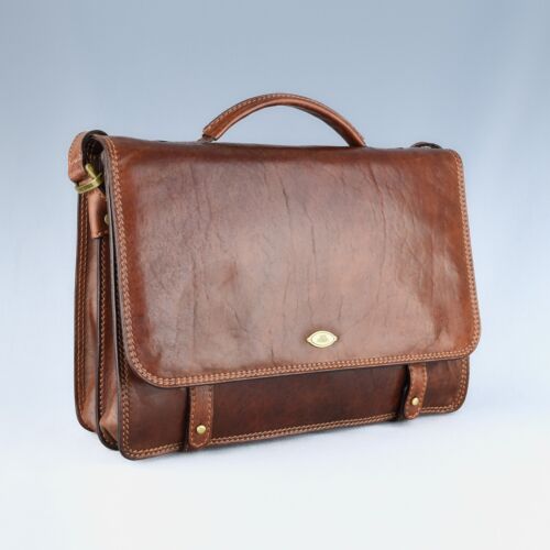 The Bridge Chestnut Leather Briefcase Satchel Bag Made in Italy - Picture 3 of 16