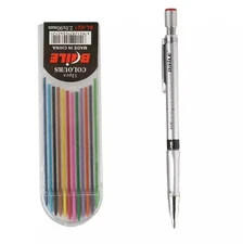 Silver Mechanical Pencil Lead Holder 2.0mm 2B pencil With 12-color Refill 