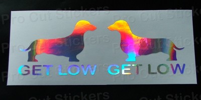 Get Low Slammed Dackel Silber Hologramm Neo Chrom Auto Aufkleber Abziehbilder Szene