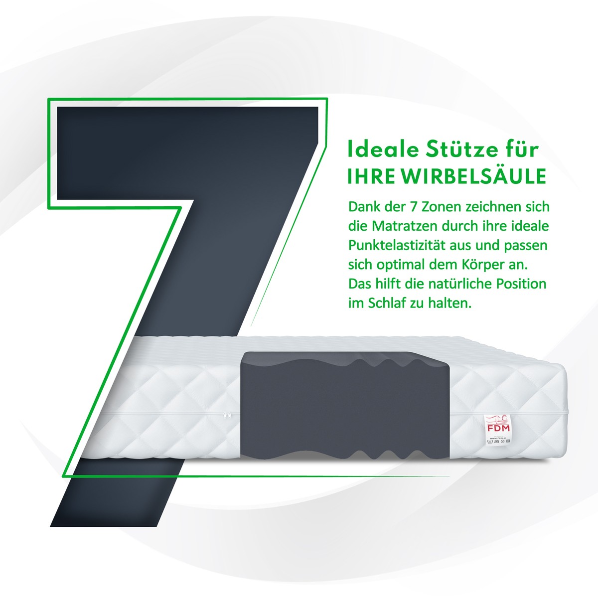 Materasso 90x200 Cm 7 Zone Schiuma Di Poliuretano 10 Cm H2 H3 282804 - Foto 4